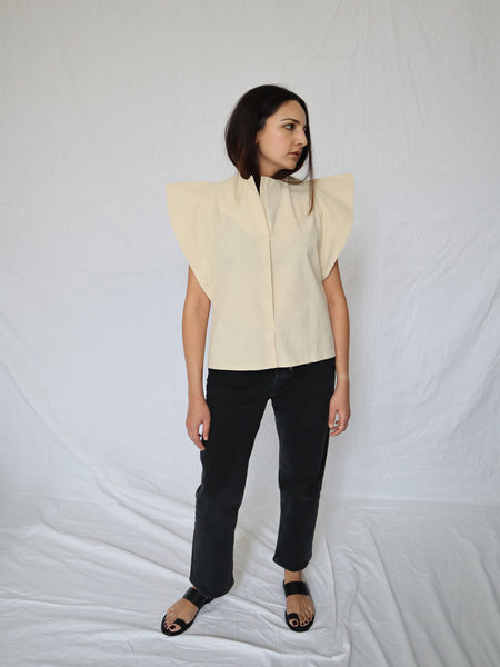 Look 03. Symmetrical Blouse with Winged Sleeves, Made to Order - FRONT