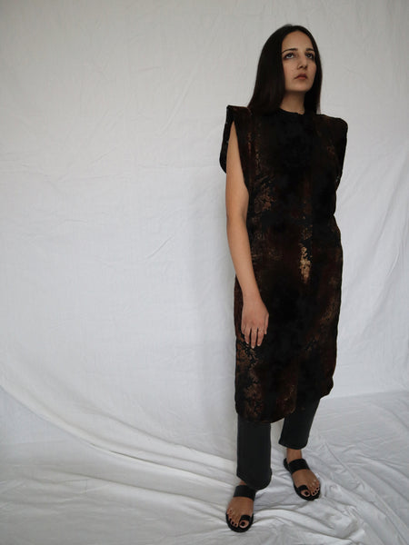 Look 03. Symmetrical Dress with Winged Sleeves in Burnout - SIDE FRONT