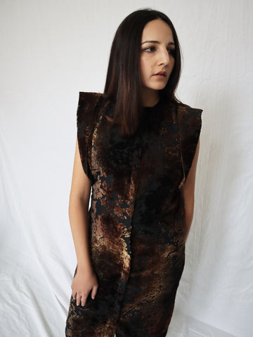 Look 03. Symmetrical Dress with Winged Sleeves in Burnout - FRONT