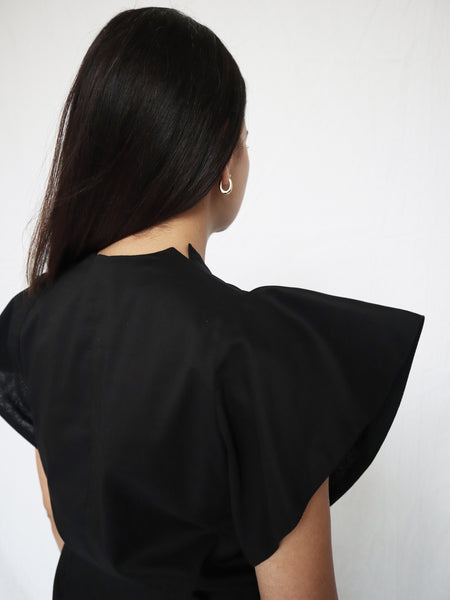 Look 03. Symmetrical Blouse with Winged Sleeves in Black - BACK