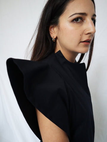 Look 03. Symmetrical Blouse with Winged Sleeves in Navy
