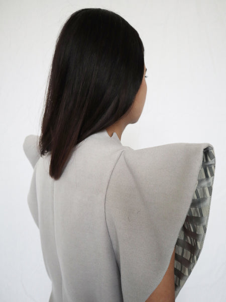 Look 03. Symmetrical Jacket with Winged Sleeves in Grey - BACK