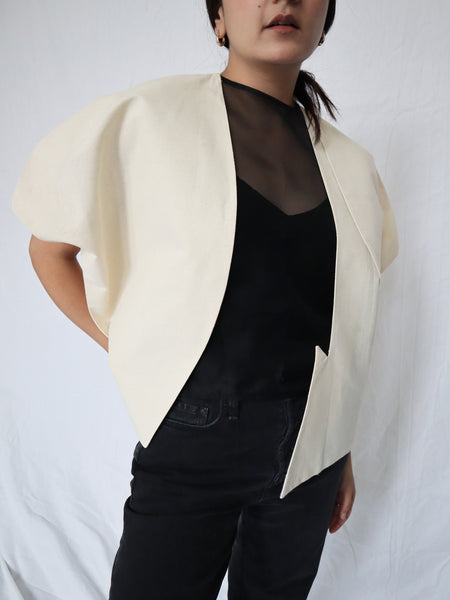 Look 01. Asymmetrical Jacket with Overlay, Made-to-Order_FRONT