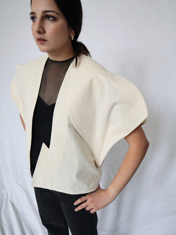 Look 01. Asymmetrical Jacket with Overlay, Made-to-Order_SIDE FRONT