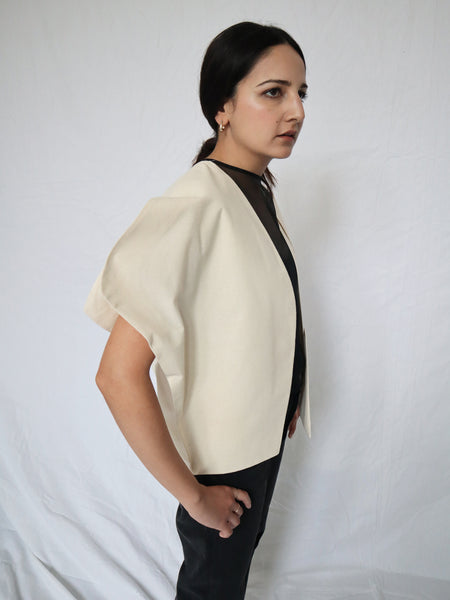 Look 01. Asymmetrical Jacket with Overlay, Made-to-Order_SIDE