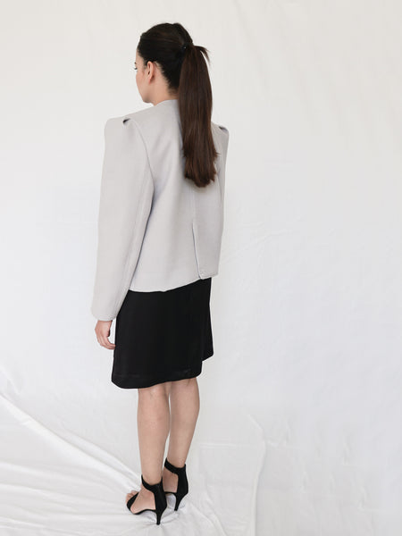 The Boxy Double Breasted Blazer in Grey Wool